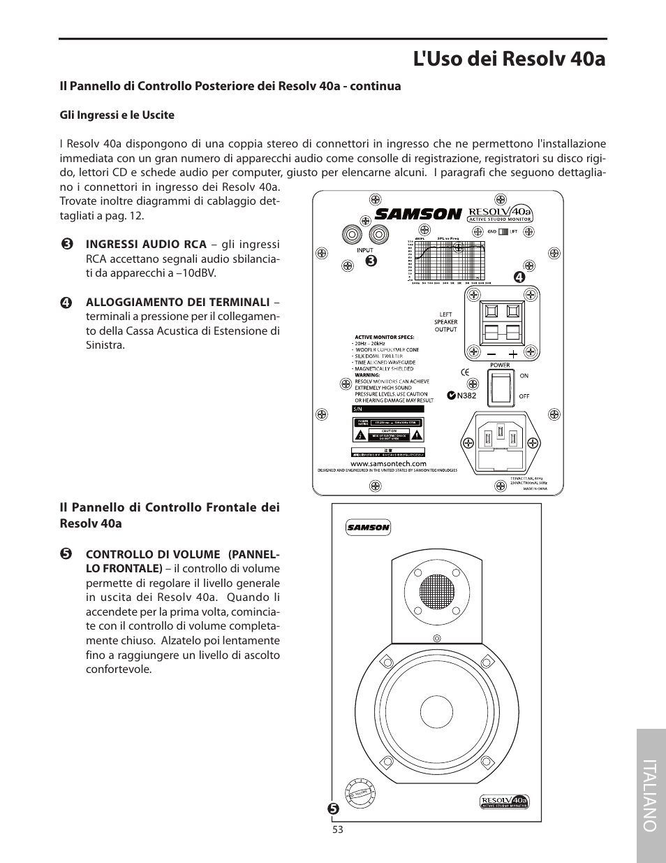 L'uso dei resolv 40a, It aliano | Samson Studio Reference Monitor System Resolv 40a User Manual | Page 57 / 64