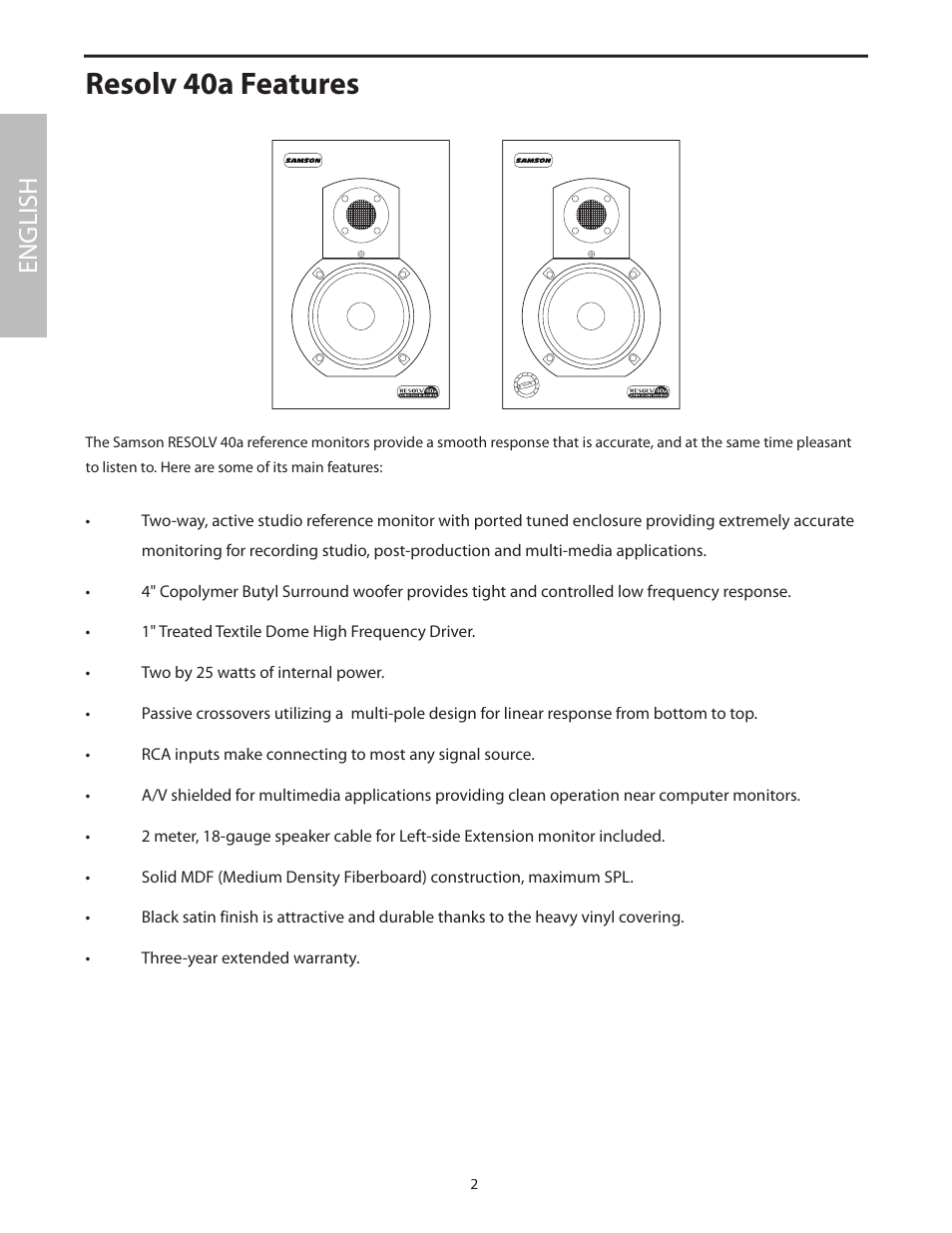 Resolv 40a features, English | Samson Studio Reference Monitor System Resolv 40a User Manual | Page 6 / 64