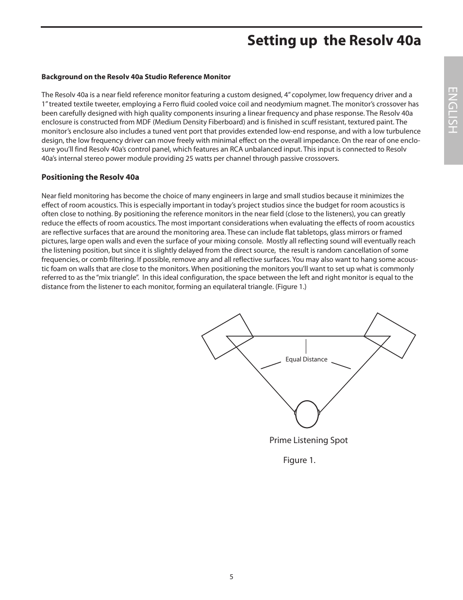 Setting up the resolv 40a, Positioning the resolv 40a, English | Samson Studio Reference Monitor System Resolv 40a User Manual | Page 9 / 64