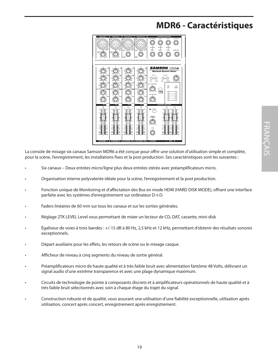 Mdr6 - caractéristiques, Fr anç ais | Samson MDR6 User Manual | Page 21 / 76