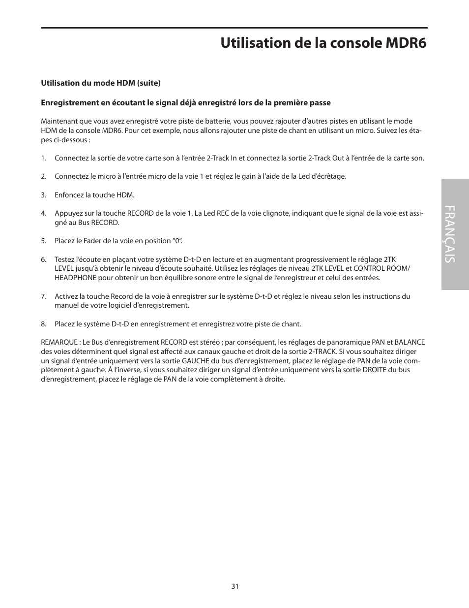 Utilisation de la console mdr6, Fr anç ais | Samson MDR6 User Manual | Page 33 / 76