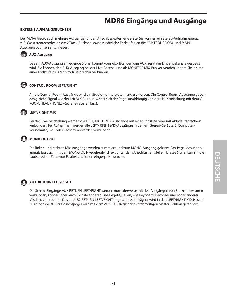 Mdr6 eingänge und ausgänge, Deut sche | Samson MDR6 User Manual | Page 45 / 76