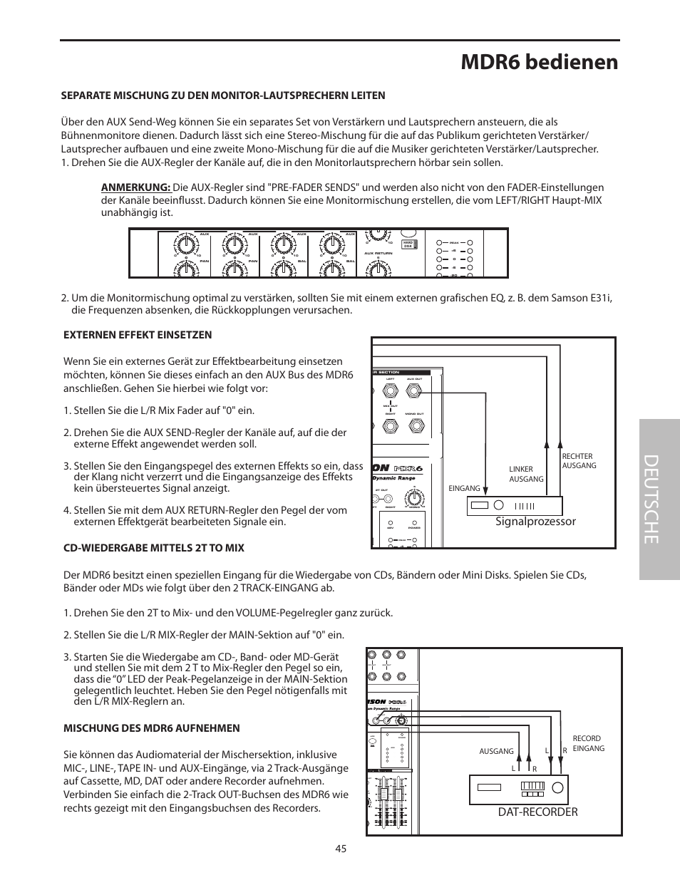 Mdr6 bedienen, Deut sche, Dat-recorder | Signalprozessor | Samson MDR6 User Manual | Page 47 / 76