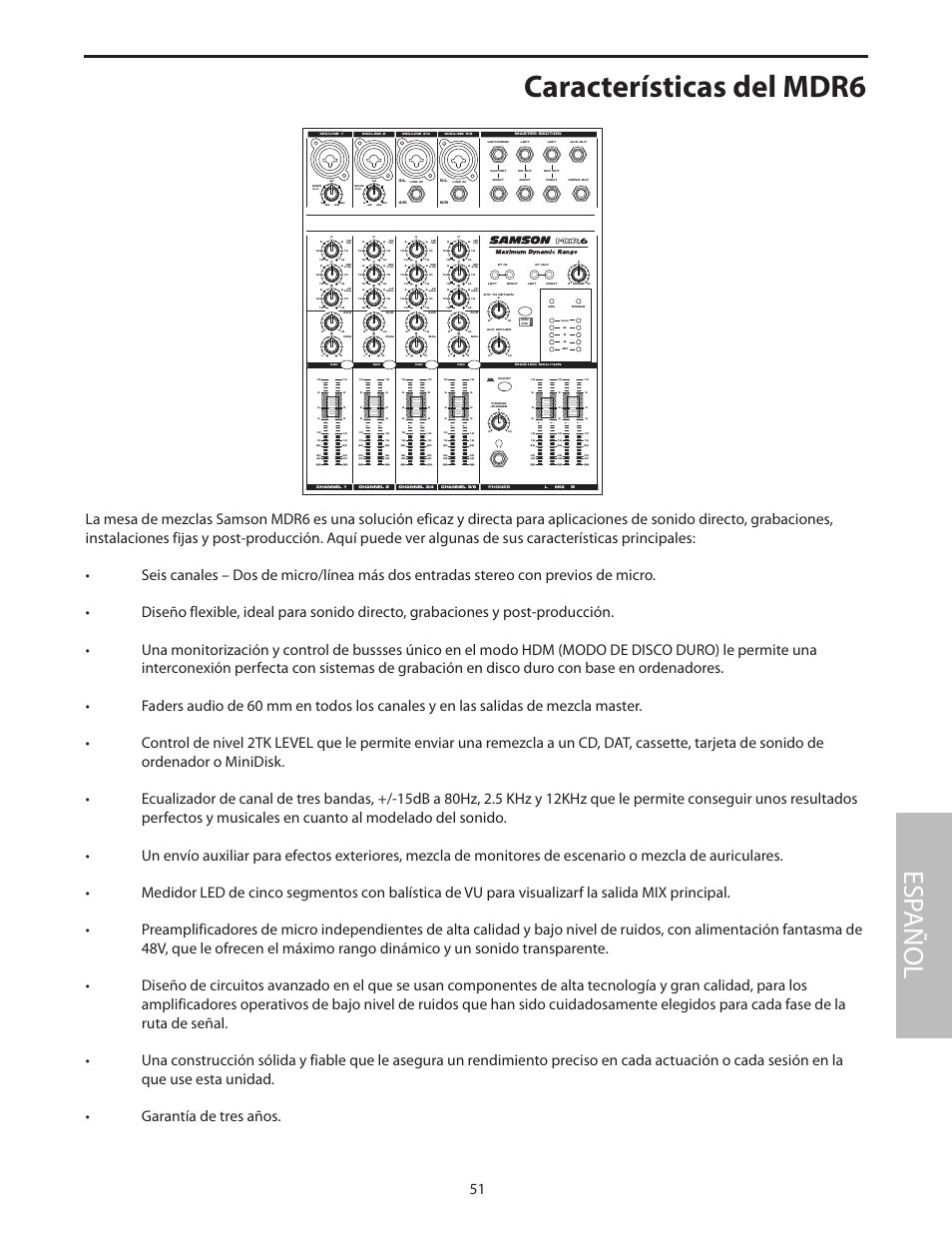 Características del mdr6, Esp añol | Samson MDR6 User Manual | Page 53 / 76