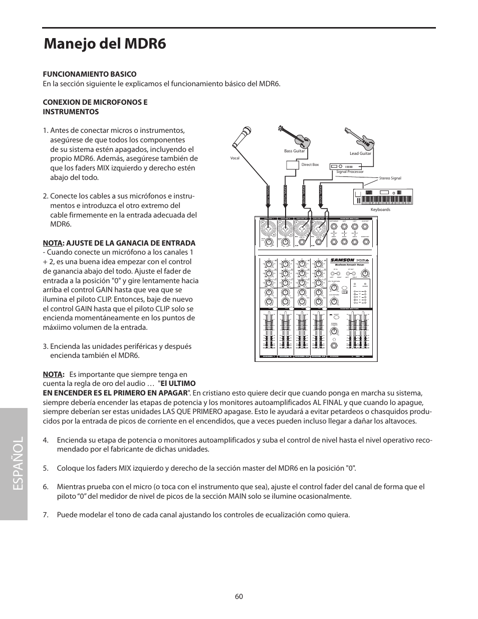 Manejo del mdr6, Esp añol | Samson MDR6 User Manual | Page 62 / 76