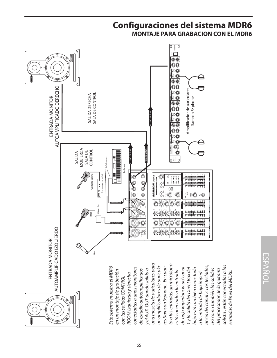 Configuraciones del sistema mdr6, Esp añol, Montaje para grabacion con el mdr6 | Samson MDR6 User Manual | Page 67 / 76