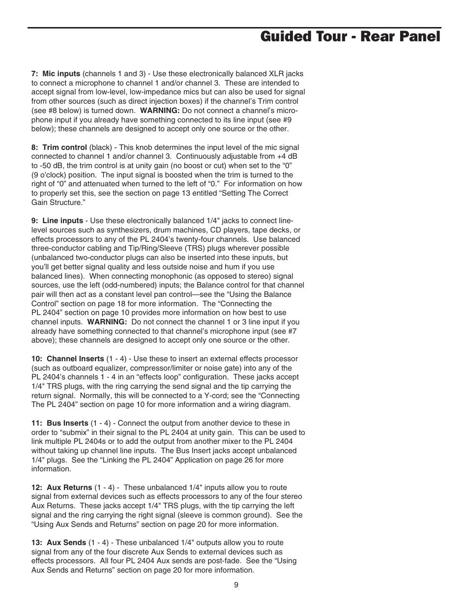 Guided tour - rear panel | Samson PL2404 User Manual | Page 11 / 31