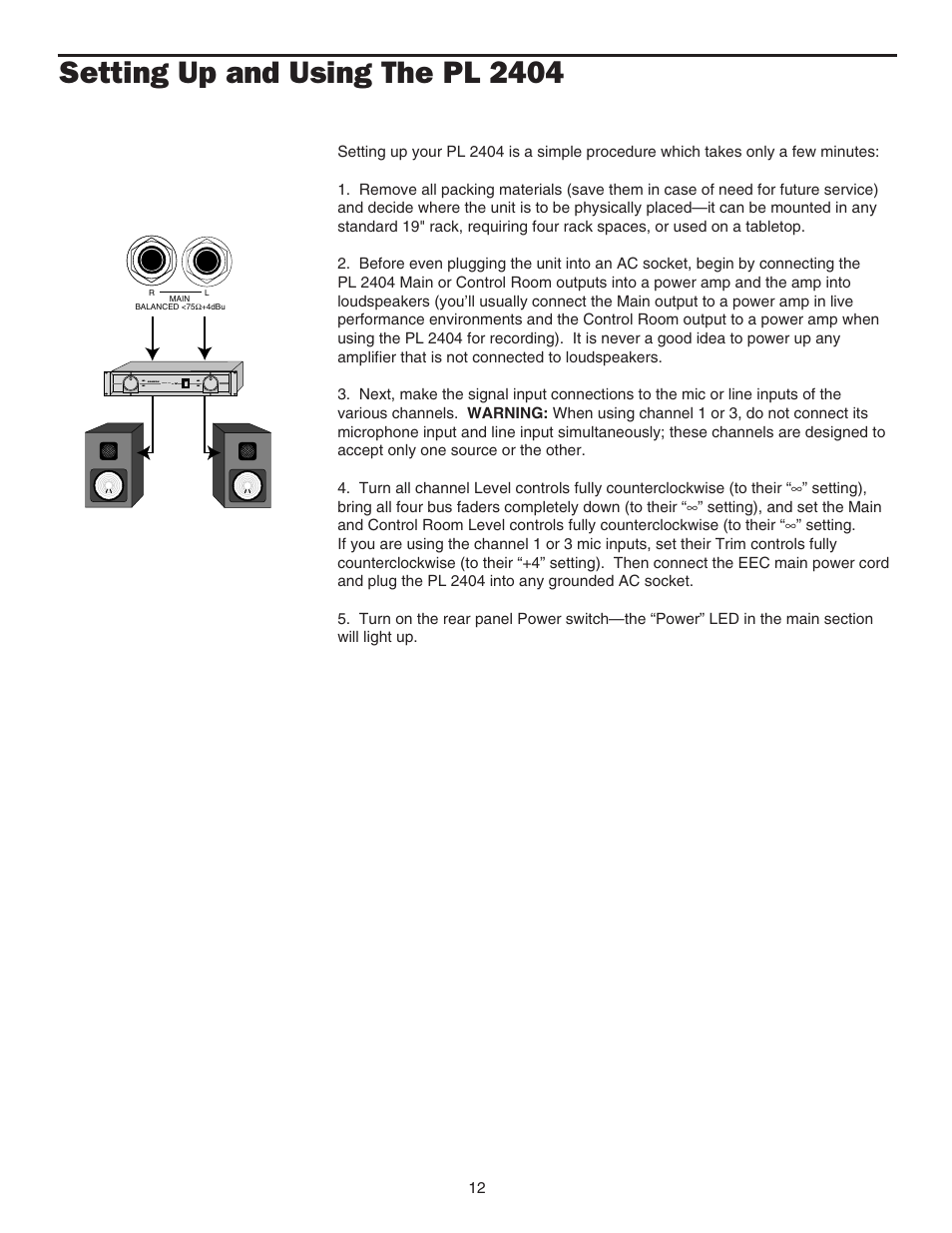 Setting up and using the pl 2404, Setting up and using the pl 2404 12 | Samson PL2404 User Manual | Page 14 / 31