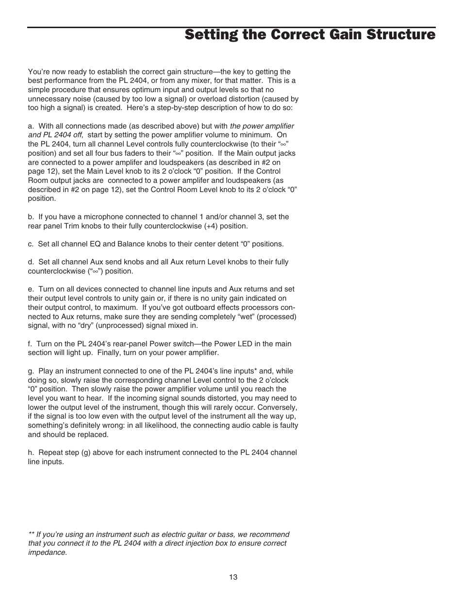 Setting the correct gain structure, Setting the correct gain structure 13 | Samson PL2404 User Manual | Page 15 / 31