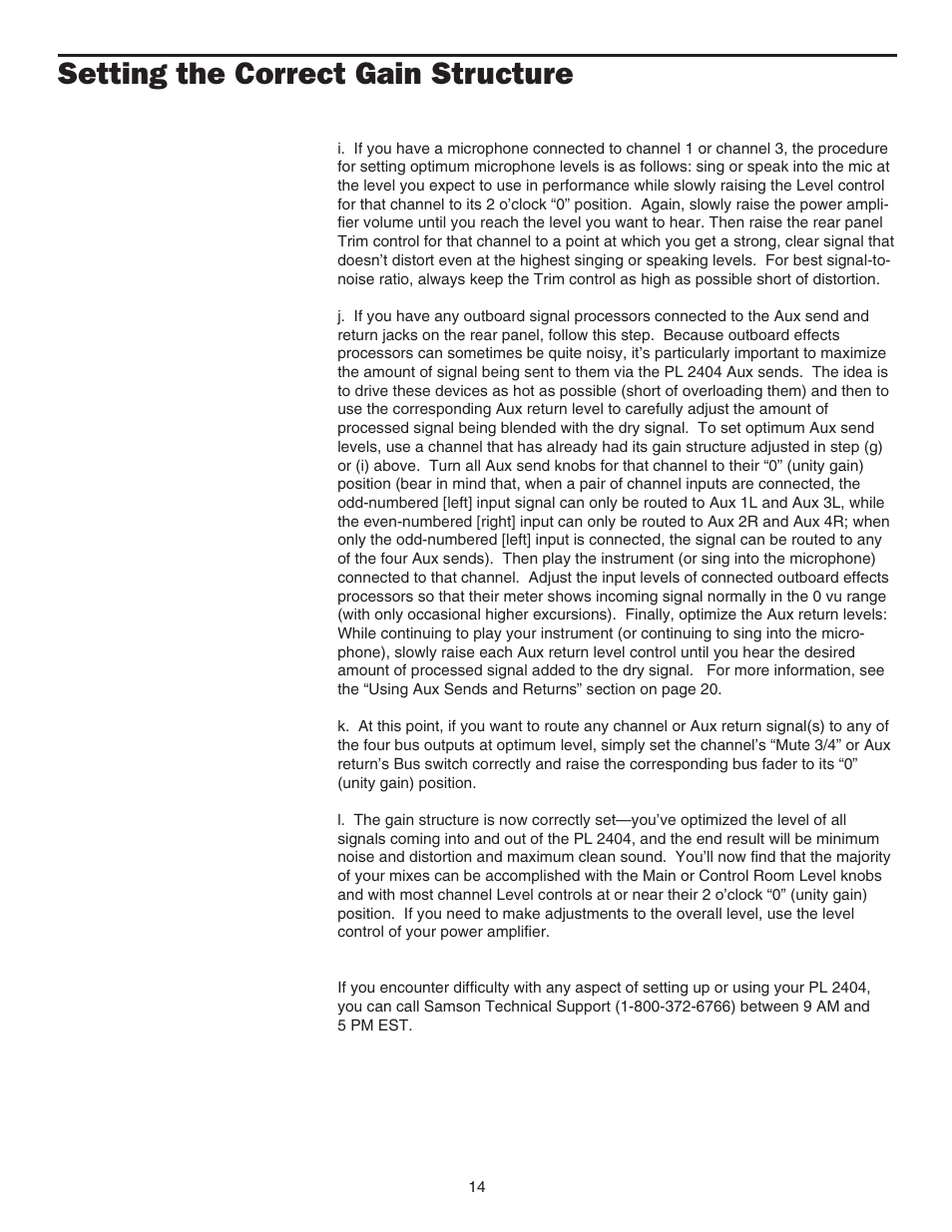 Setting the correct gain structure | Samson PL2404 User Manual | Page 16 / 31