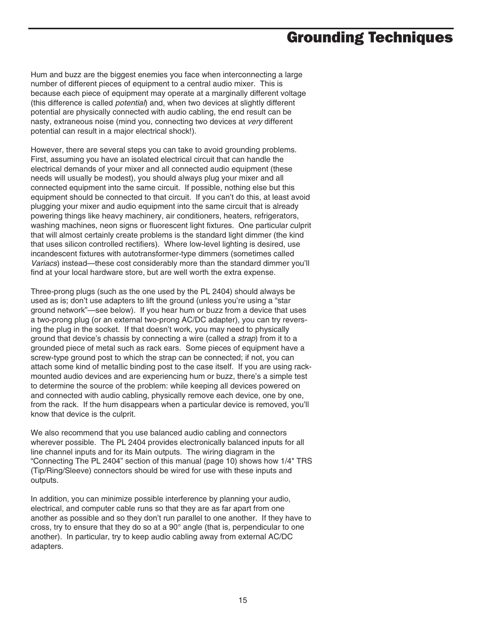 Grounding techniques, Grounding techniques 15 | Samson PL2404 User Manual | Page 17 / 31