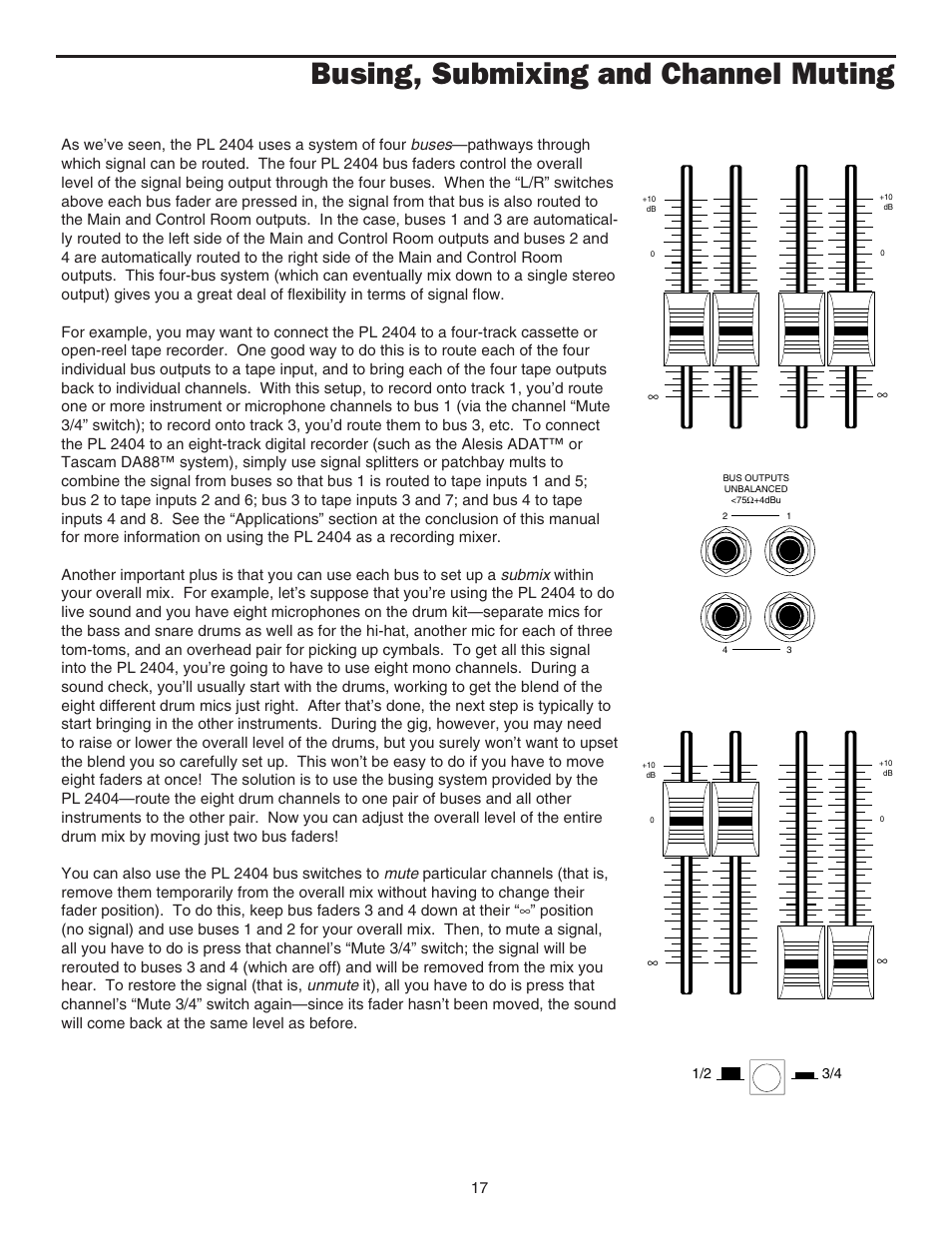 Busing, submixing and channel muting, Busing, submixing, and channel muting 17 | Samson PL2404 User Manual | Page 19 / 31