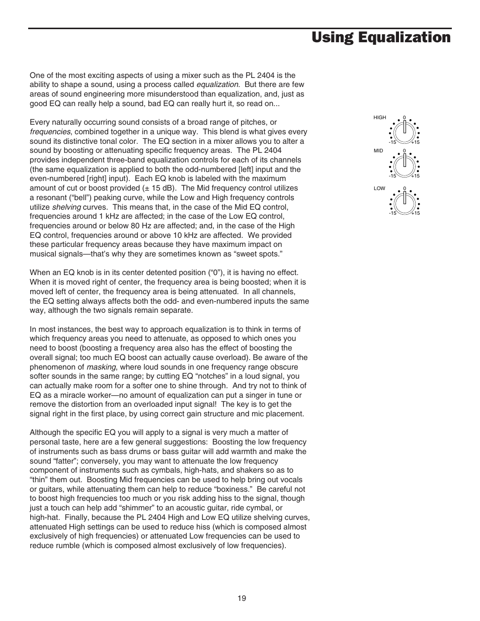 Using equalization, Using equalization 19 | Samson PL2404 User Manual | Page 21 / 31