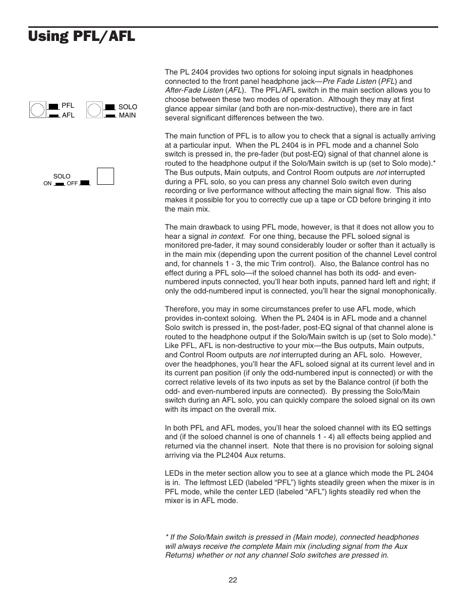 Using pfl/afl, Using pfl/afl 22 | Samson PL2404 User Manual | Page 24 / 31