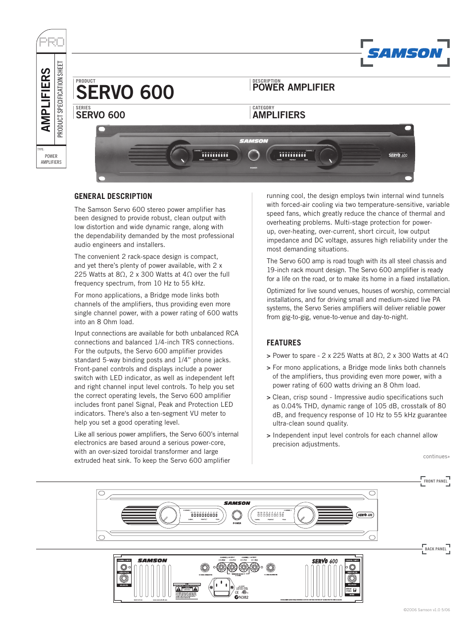 Samson SERVO 600 User Manual | 2 pages