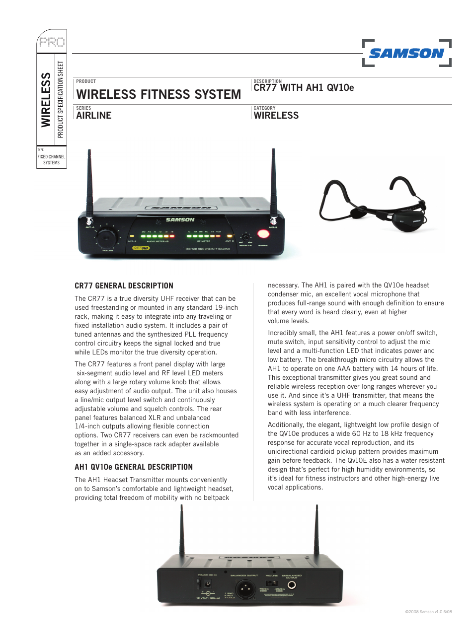 Samson AH1 QV10e User Manual | 2 pages