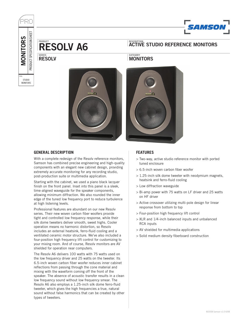 Samson RESOLV A6 User Manual | 2 pages