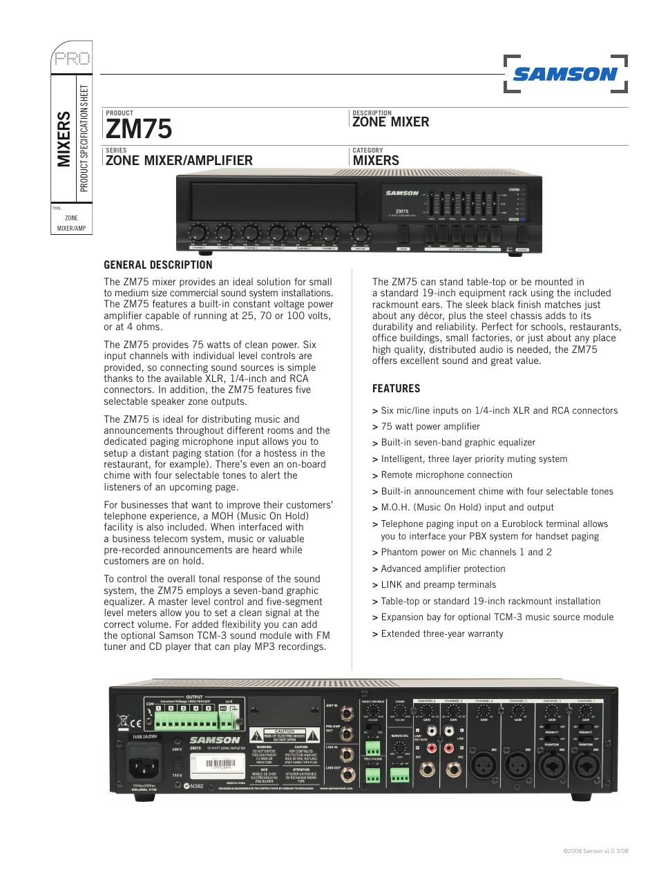 Samson ZM75 User Manual | 2 pages