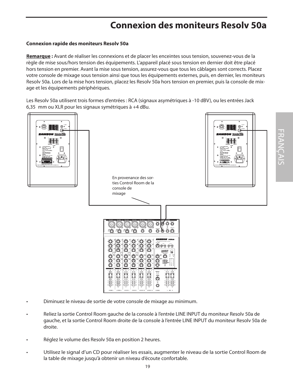 Connexion des moniteurs resolv 50a, Fr anç ais | Samson Resolv 50a User Manual | Page 21 / 52