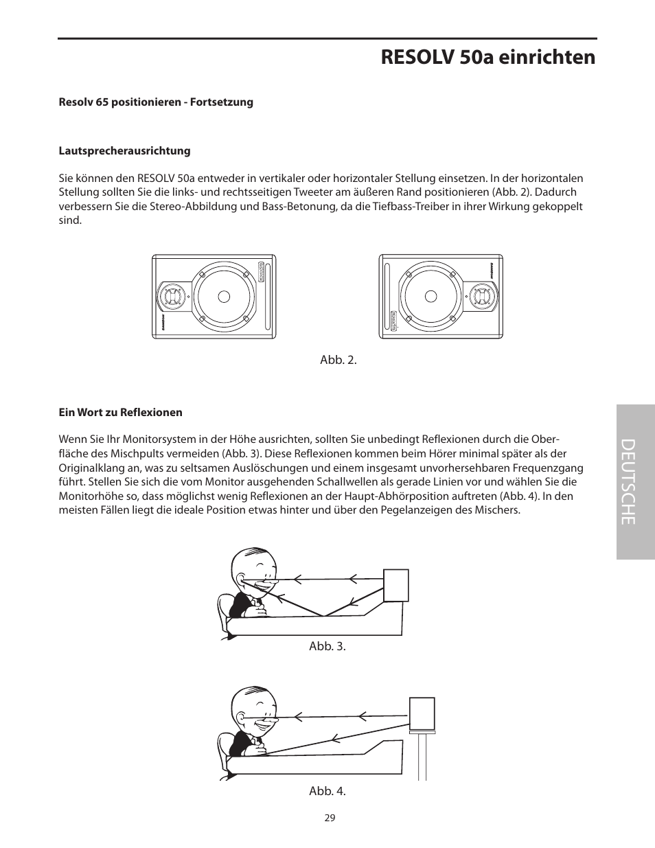 Lautsprecherausrichtung, Resolv 50a einrichten, Deut sche | Samson Resolv 50a User Manual | Page 31 / 52