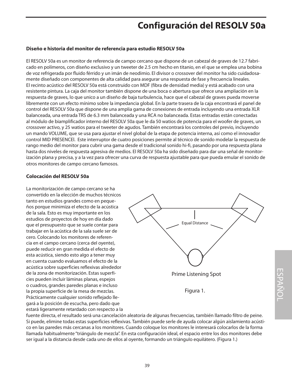 Configuración del resolv 50a, Colocación del resolv 50a, Esp añol | Samson Resolv 50a User Manual | Page 41 / 52