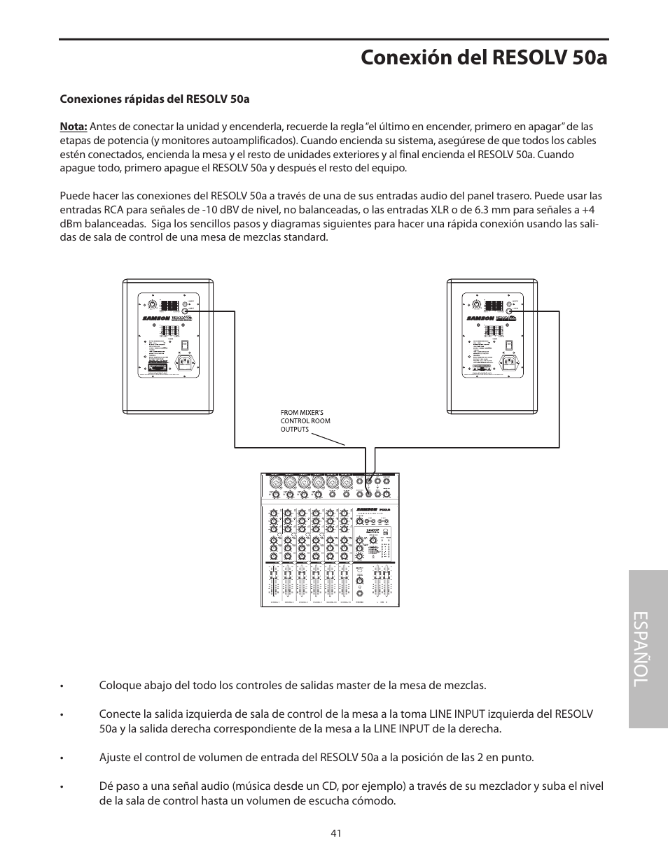 Conexiones rápidas del resolv 50a, Conexión del resolv 50a, Esp añol | Samson Resolv 50a User Manual | Page 43 / 52