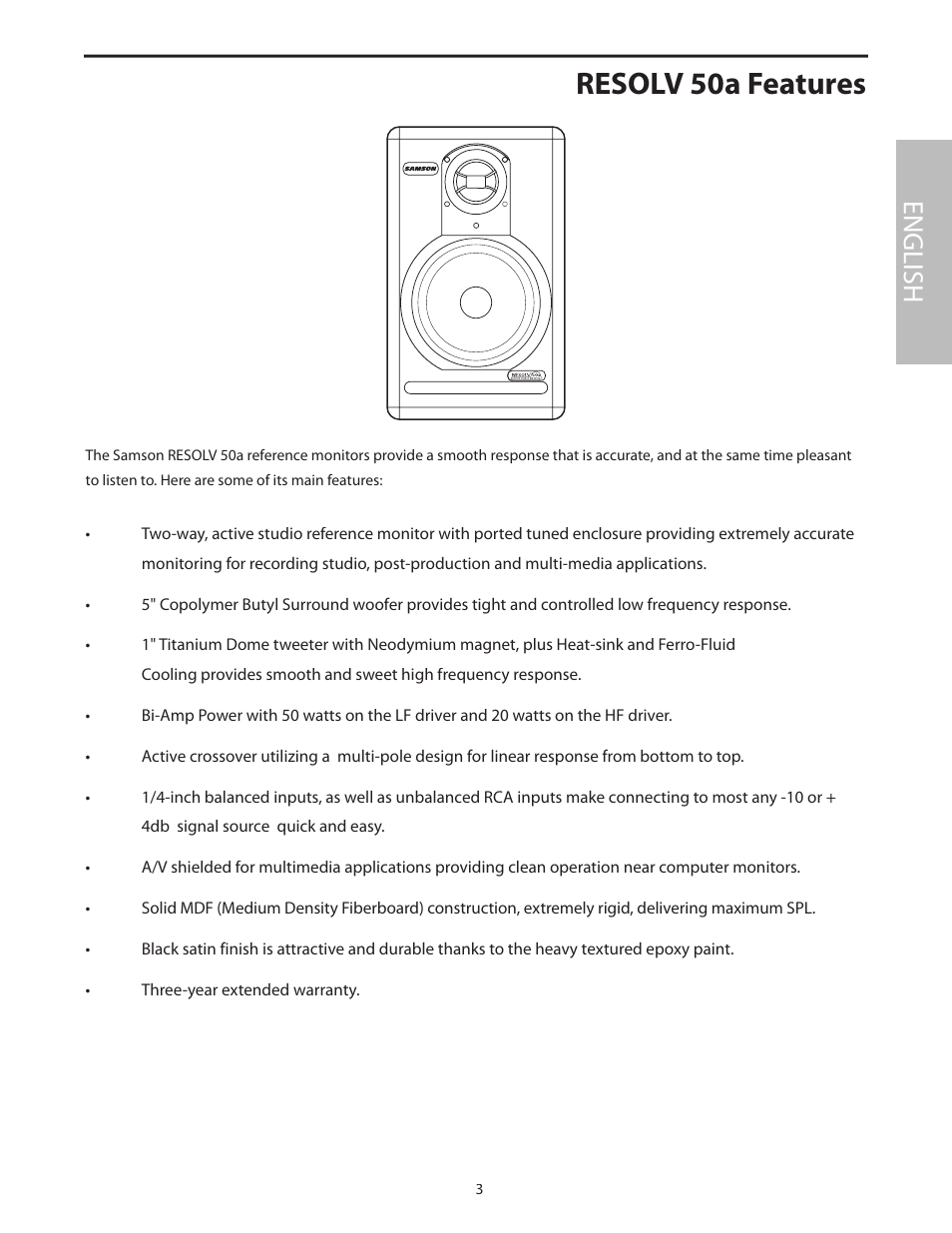 Resolv 50a features, English | Samson Resolv 50a User Manual | Page 5 / 52