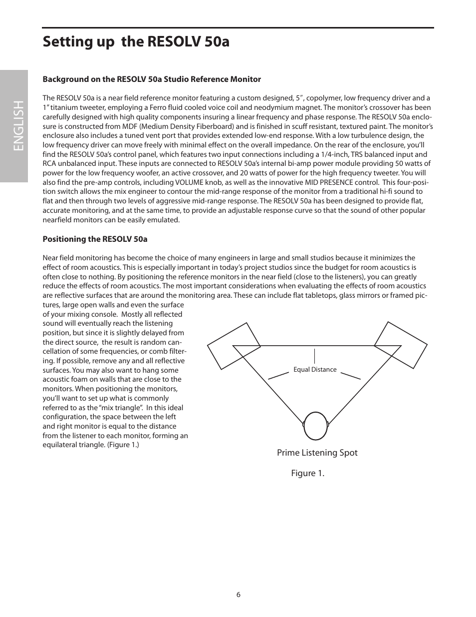 Setting up the resolv 50a, Positioning the resolv 50a, English | Samson Resolv 50a User Manual | Page 8 / 52