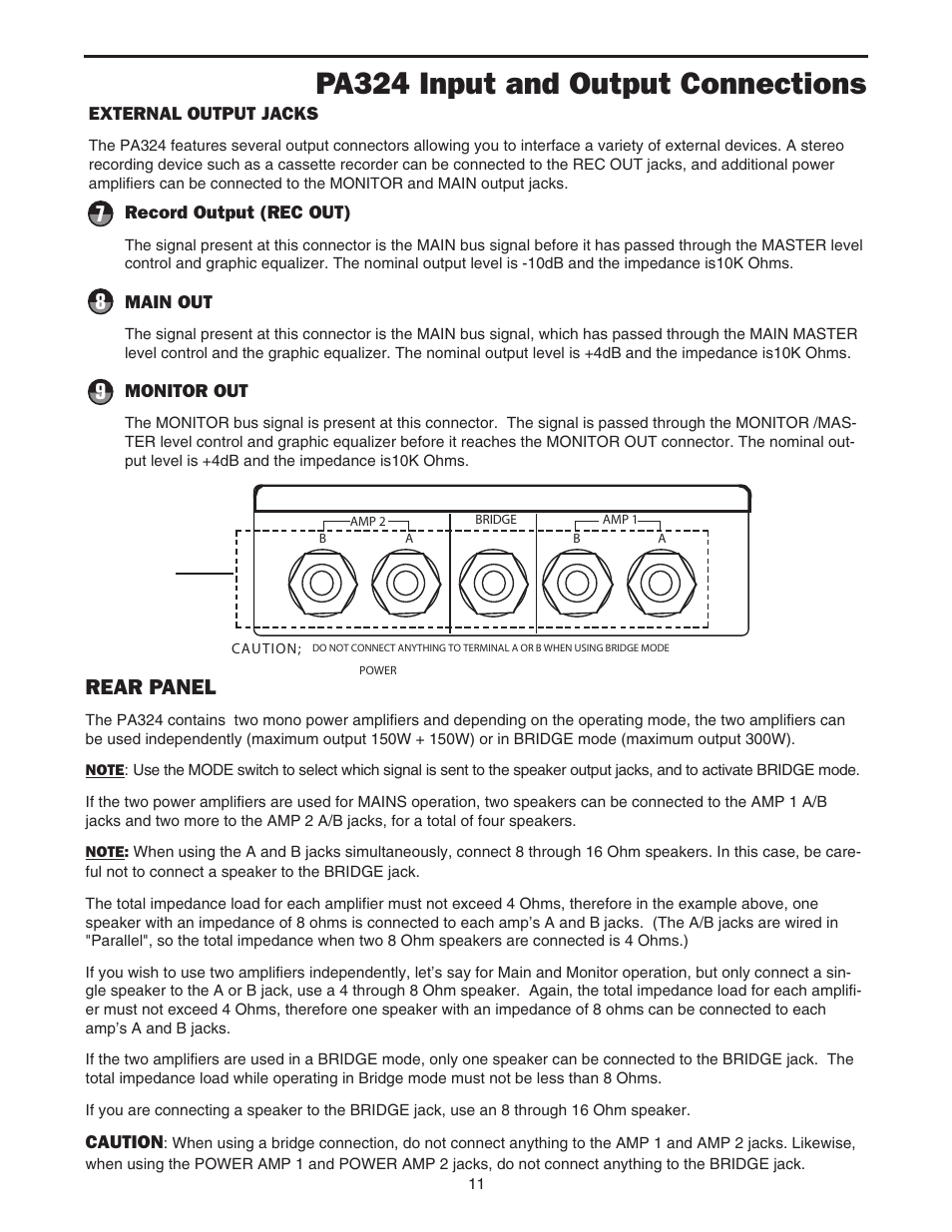 Pa324 input and output connections, Rear panel | Samson PA324 User Manual | Page 13 / 23
