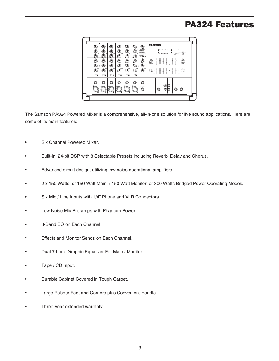 Pa324 features | Samson PA324 User Manual | Page 5 / 23