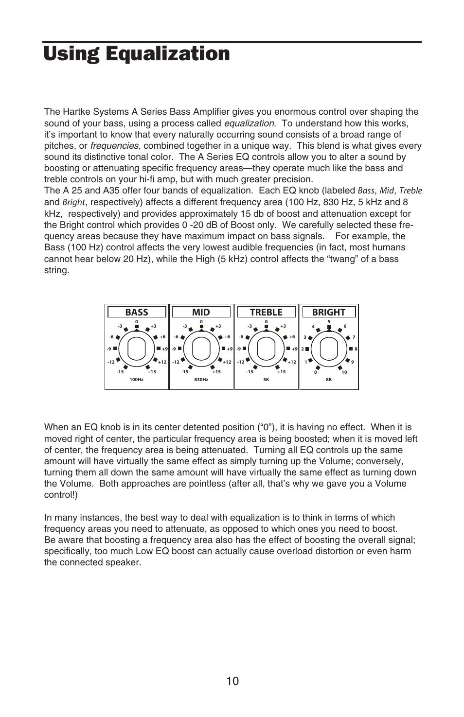 Using equalization, Bright treble mid bass | Samson A35 User Manual | Page 12 / 16