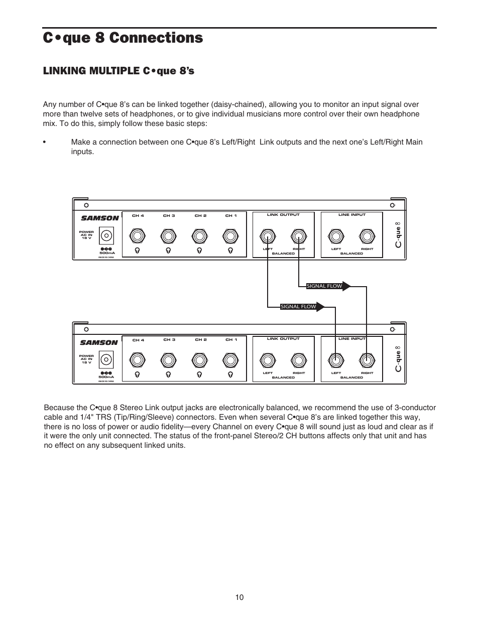 C•que 8 connections, Linking multiple c•que 8’s, Samson | Samson Cque 8 User Manual | Page 12 / 20