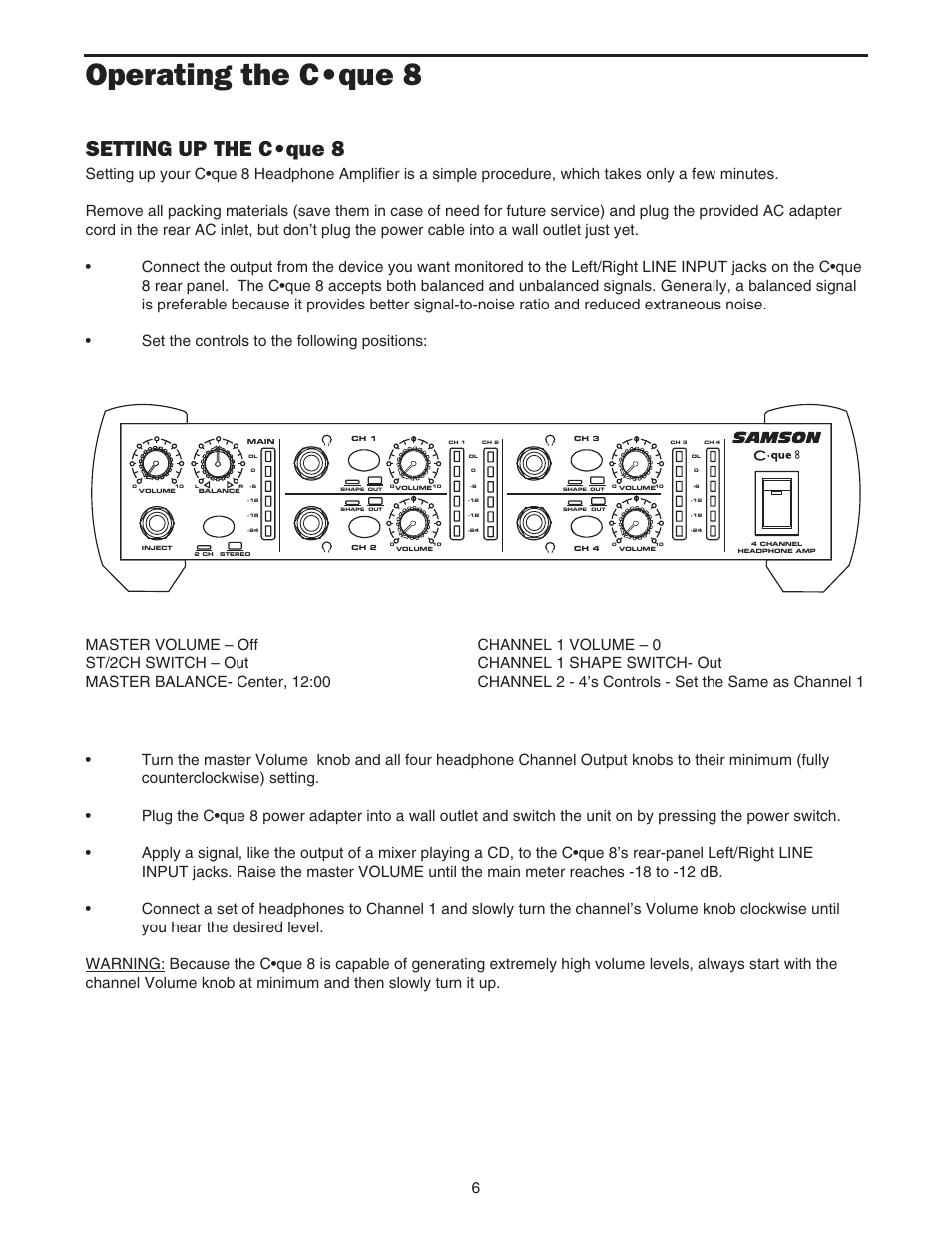 Operating the c•que 8, Setting up the c•que 8 | Samson Cque 8 User Manual | Page 8 / 20