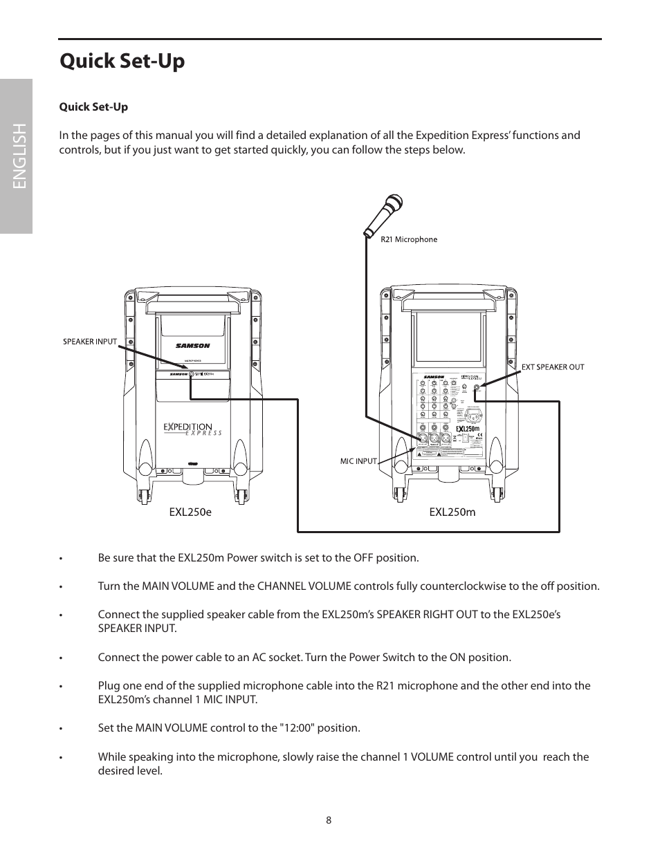 Quick set-up, English | Samson EXL250 User Manual | Page 12 / 76