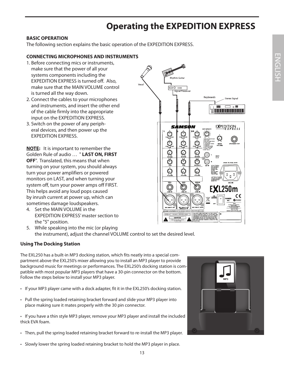 Operating the expedition express, English | Samson EXL250 User Manual | Page 17 / 76