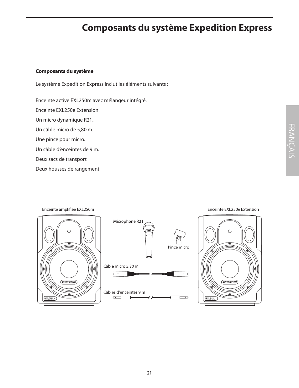 Composants du système expedition express, Fr anç ais | Samson EXL250 User Manual | Page 25 / 76