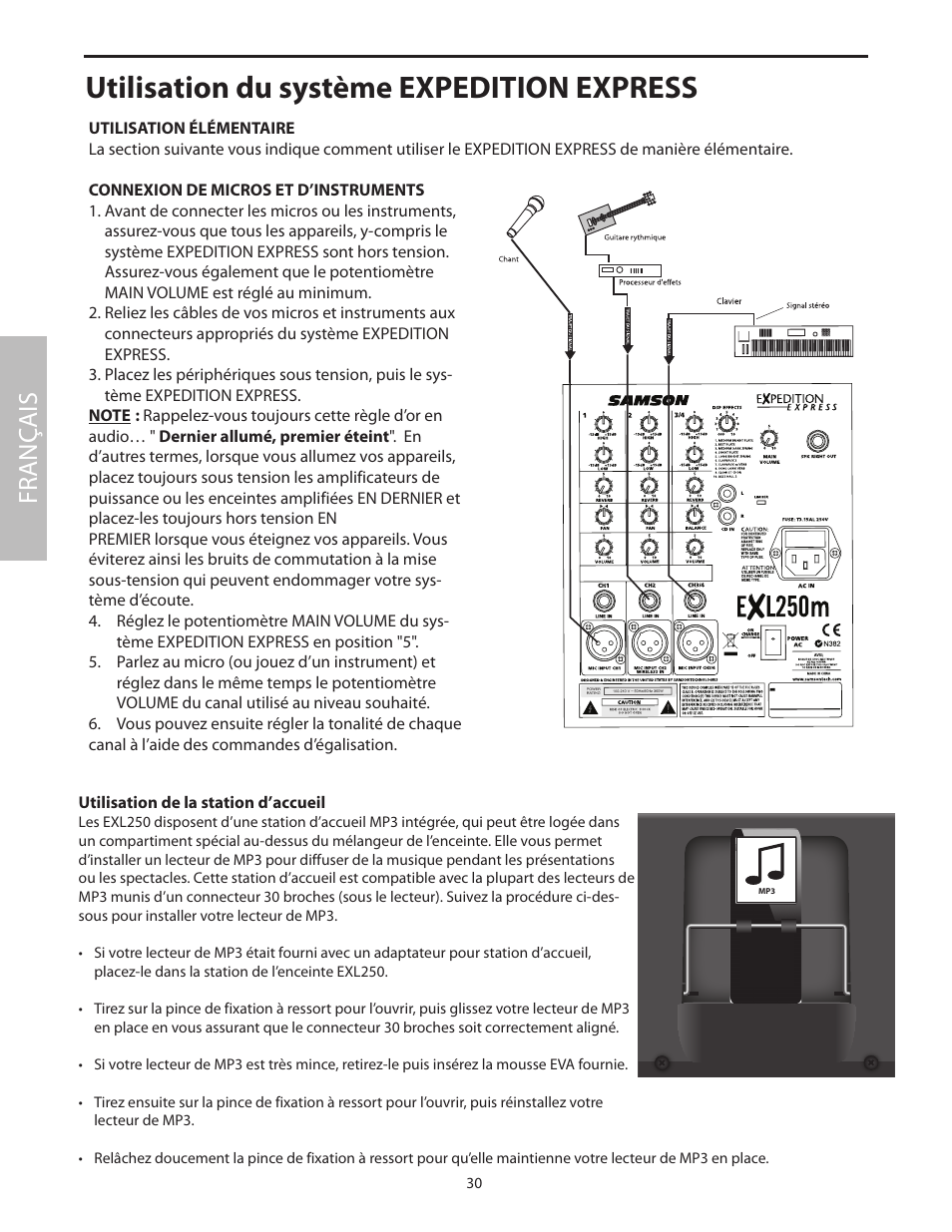 Utilisation du système expedition express, Fr anç ais | Samson EXL250 User Manual | Page 34 / 76