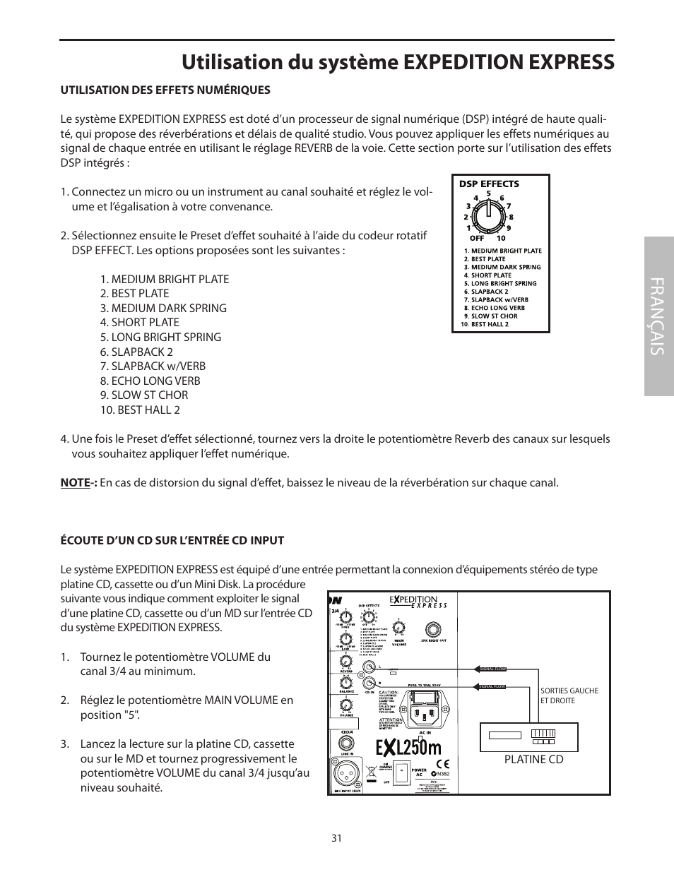 Utilisation du système expedition express, Fr anç ais | Samson EXL250 User Manual | Page 35 / 76