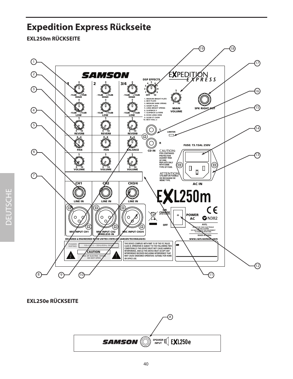 Expedition express rückseite, Deut sche | Samson EXL250 User Manual | Page 44 / 76
