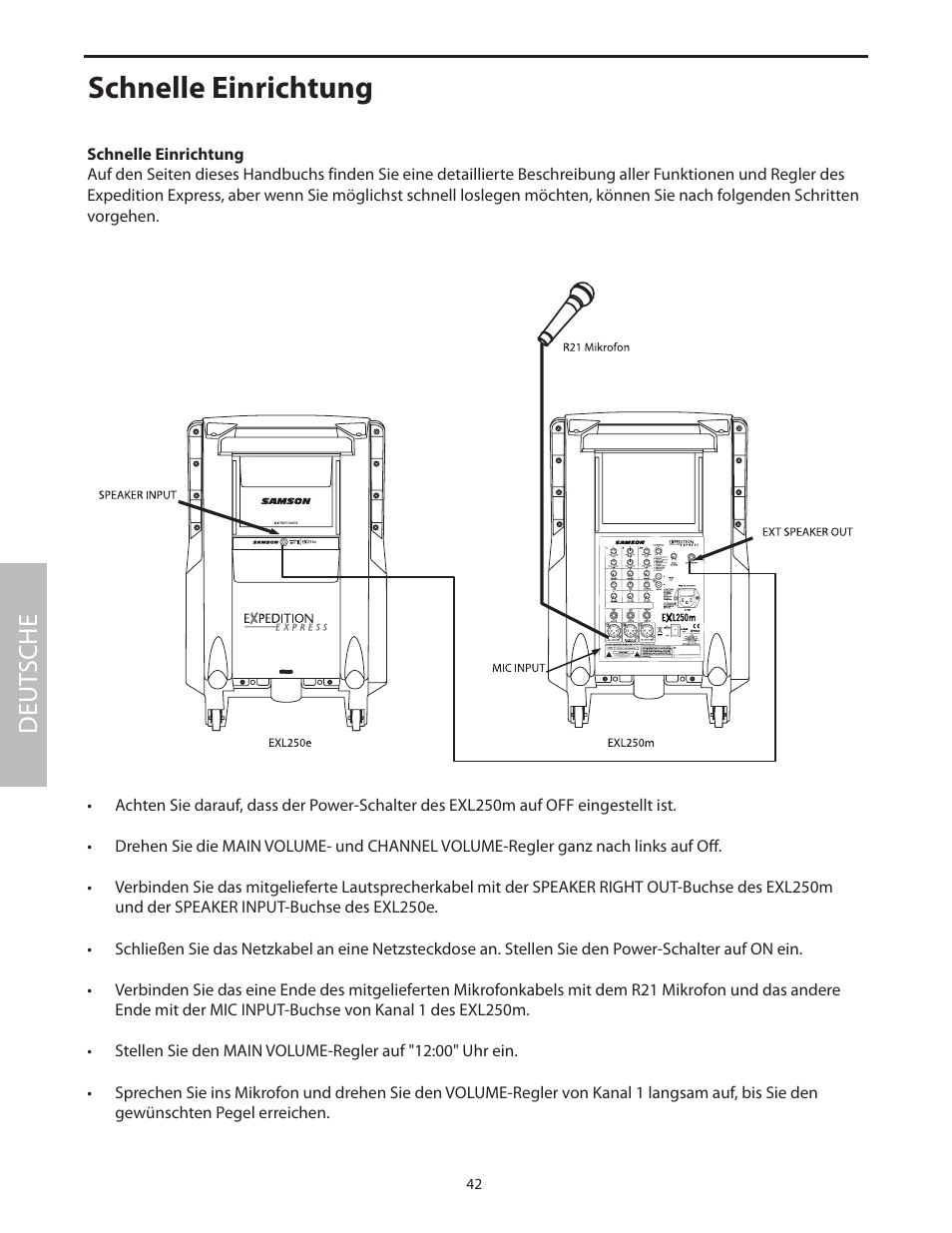 Schnelle einrichtung, Deut sche | Samson EXL250 User Manual | Page 46 / 76