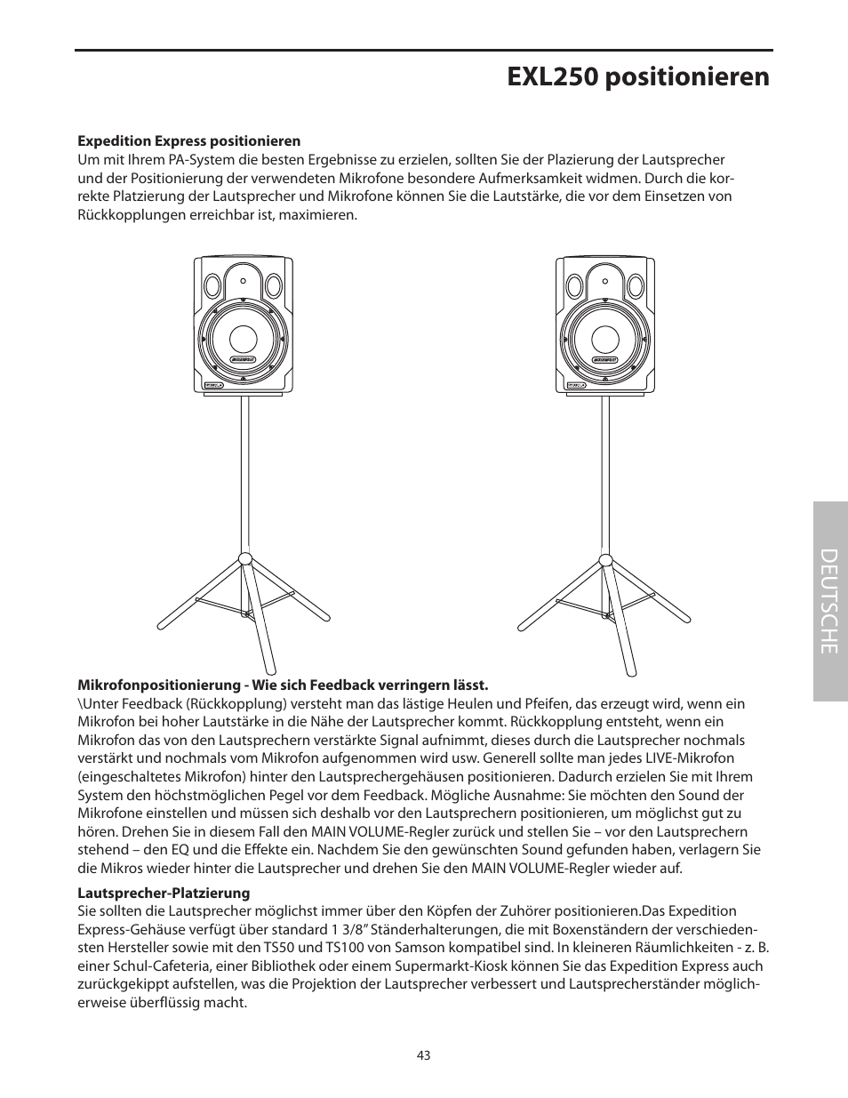 Exl250 positionieren, Deut sche | Samson EXL250 User Manual | Page 47 / 76
