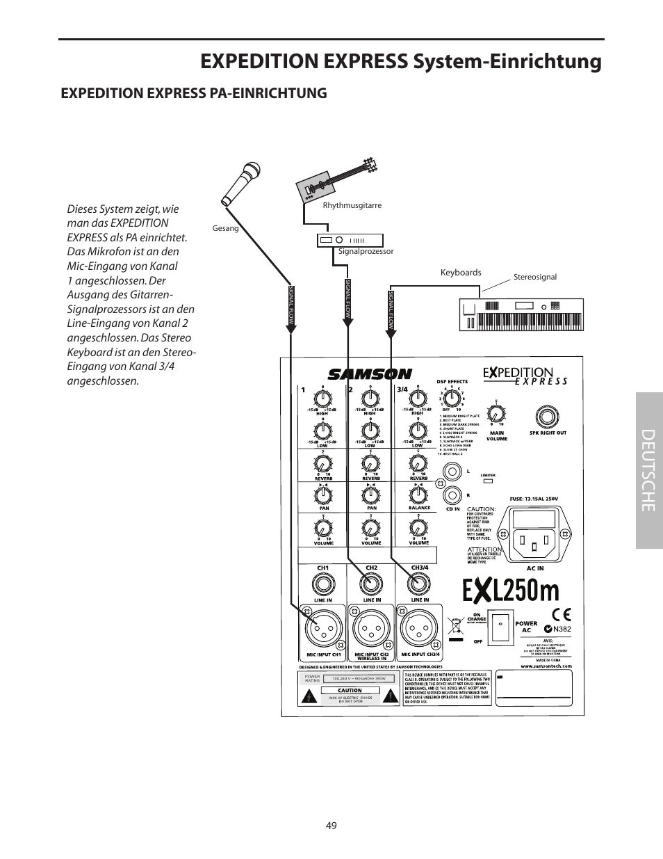 Expedition express system-einrichtung, Deut sche, Expedition express pa-einrichtung | Samson EXL250 User Manual | Page 53 / 76