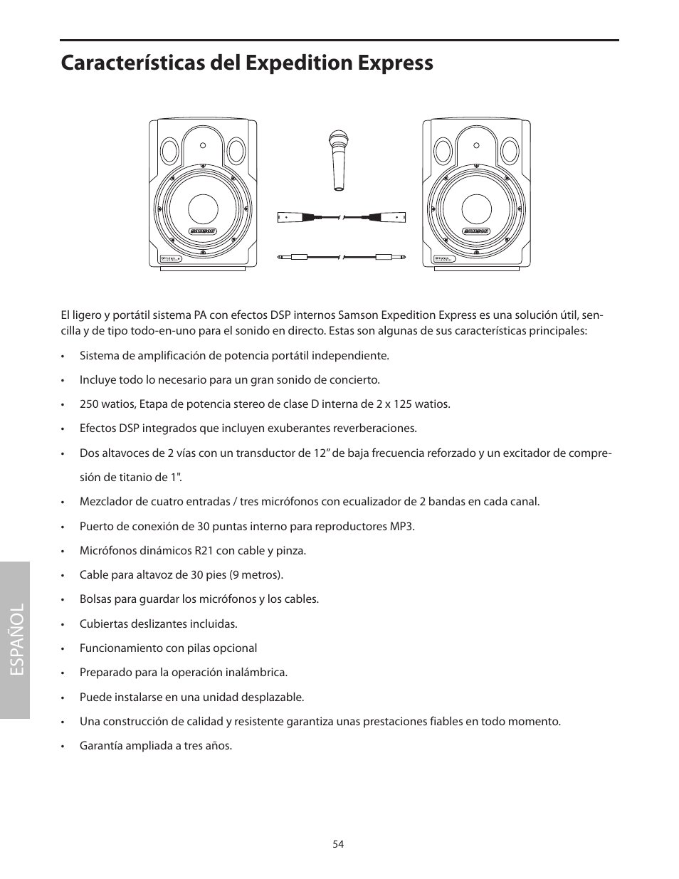 Características del expedition express, Esp añol | Samson EXL250 User Manual | Page 58 / 76