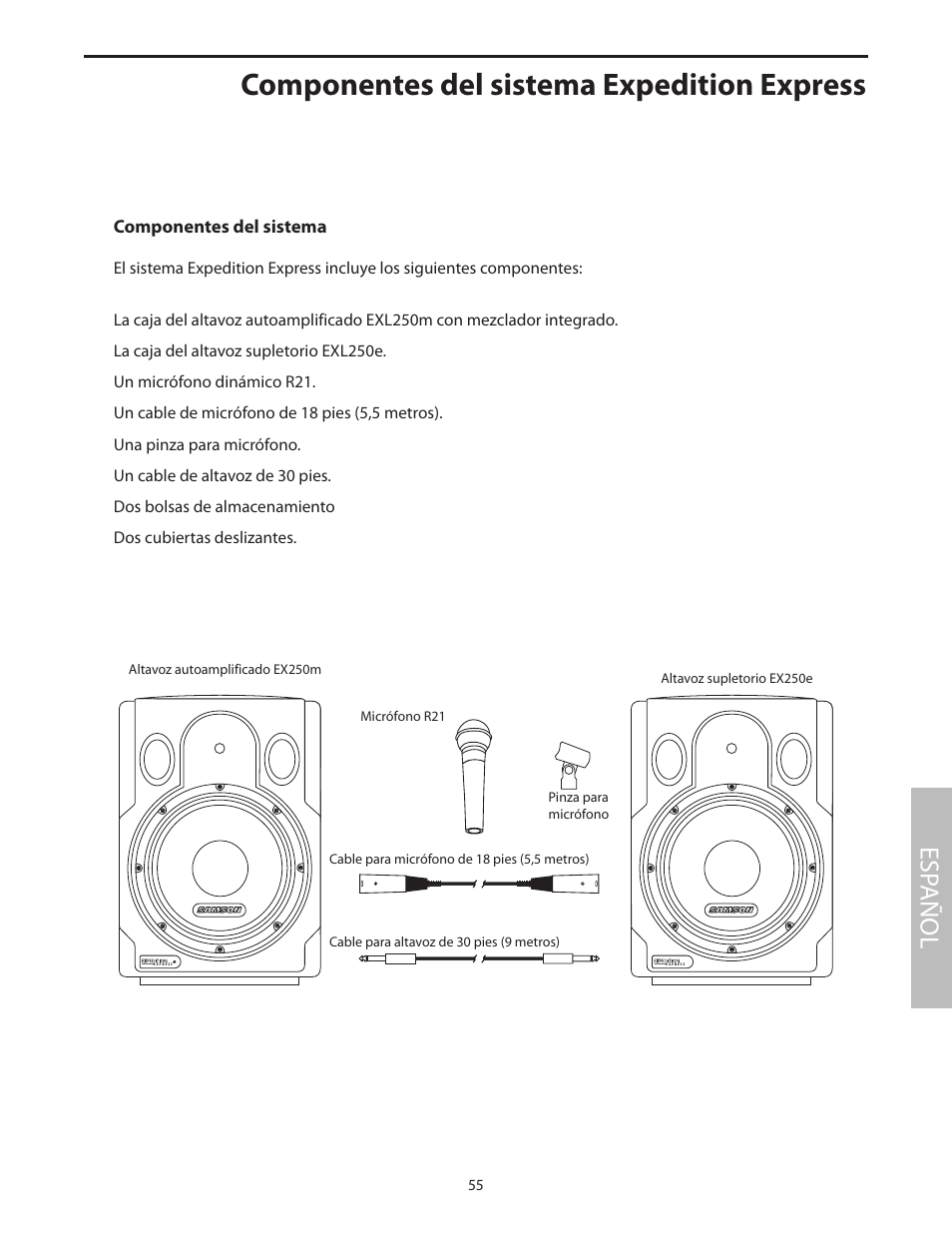 Componentes del sistema expedition express, Esp añol | Samson EXL250 User Manual | Page 59 / 76