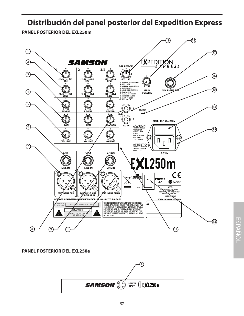Esp añol | Samson EXL250 User Manual | Page 61 / 76