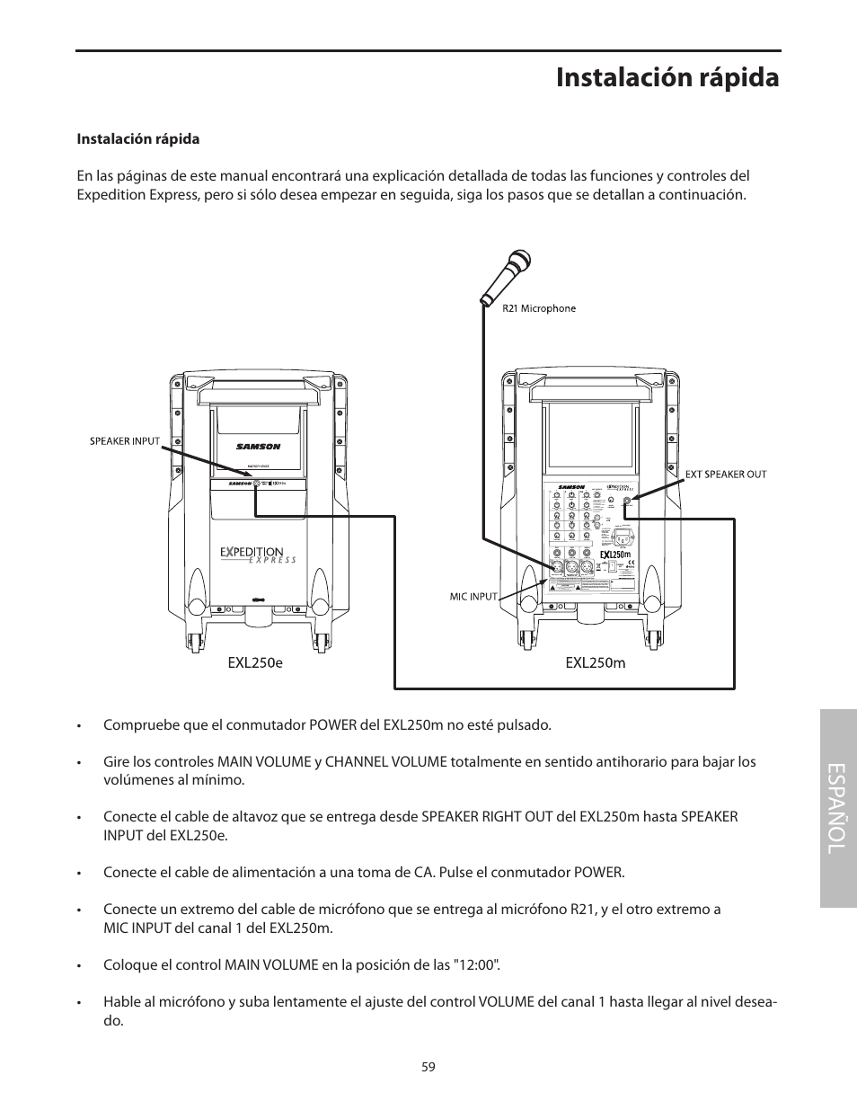 Instalación rápida, Esp añol | Samson EXL250 User Manual | Page 63 / 76