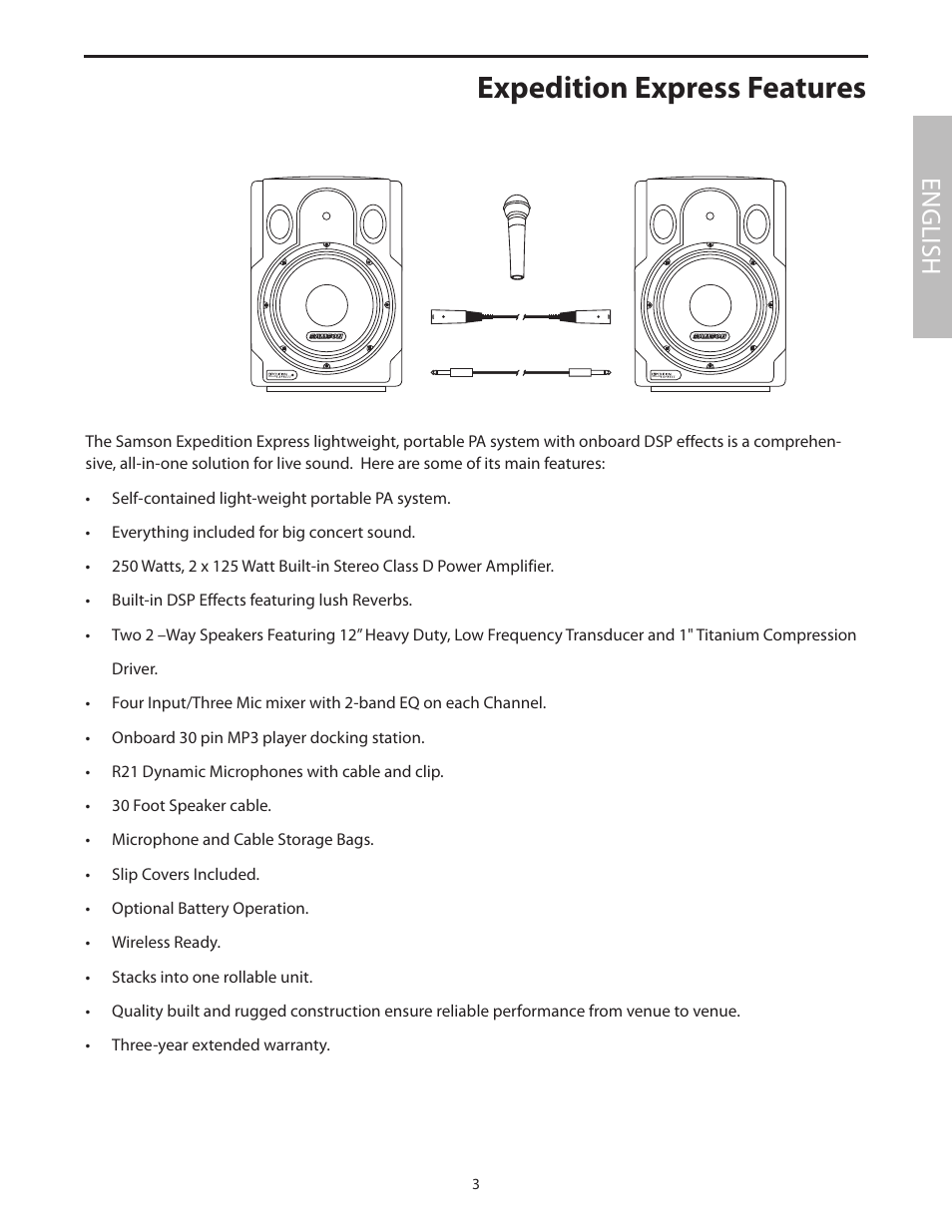 Expedition express features, English | Samson EXL250 User Manual | Page 7 / 76