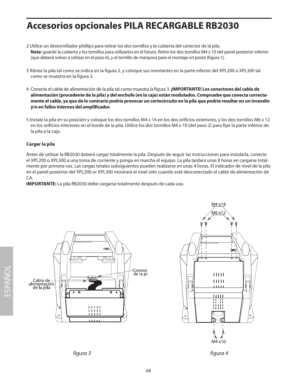 Accesorios opcionales pila recargable rb2030, Esp añol | Samson EXL250 User Manual | Page 72 / 76