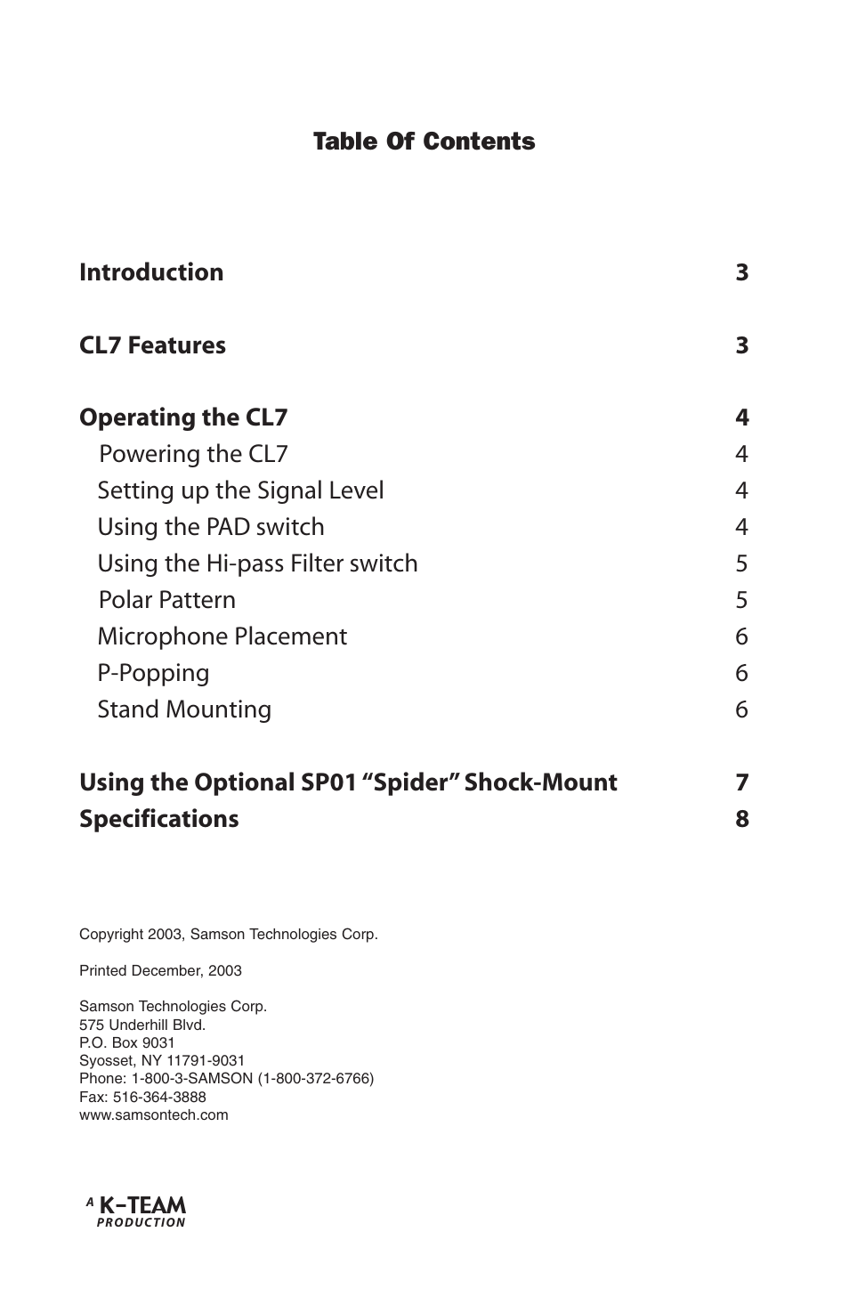 Samson CL7 User Manual | Page 2 / 8