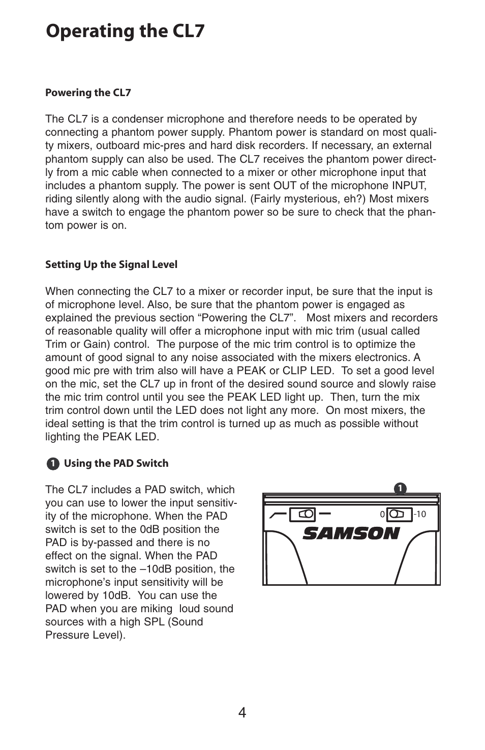 Operating the cl7 | Samson CL7 User Manual | Page 4 / 8